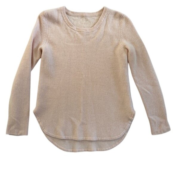 Cashmere Crew Neck Ribbed Fisherman Sweater Blush Pink XS - Picture 2 of 13